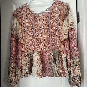 American Eagle Boho Blouse, Keyhole Back (M)